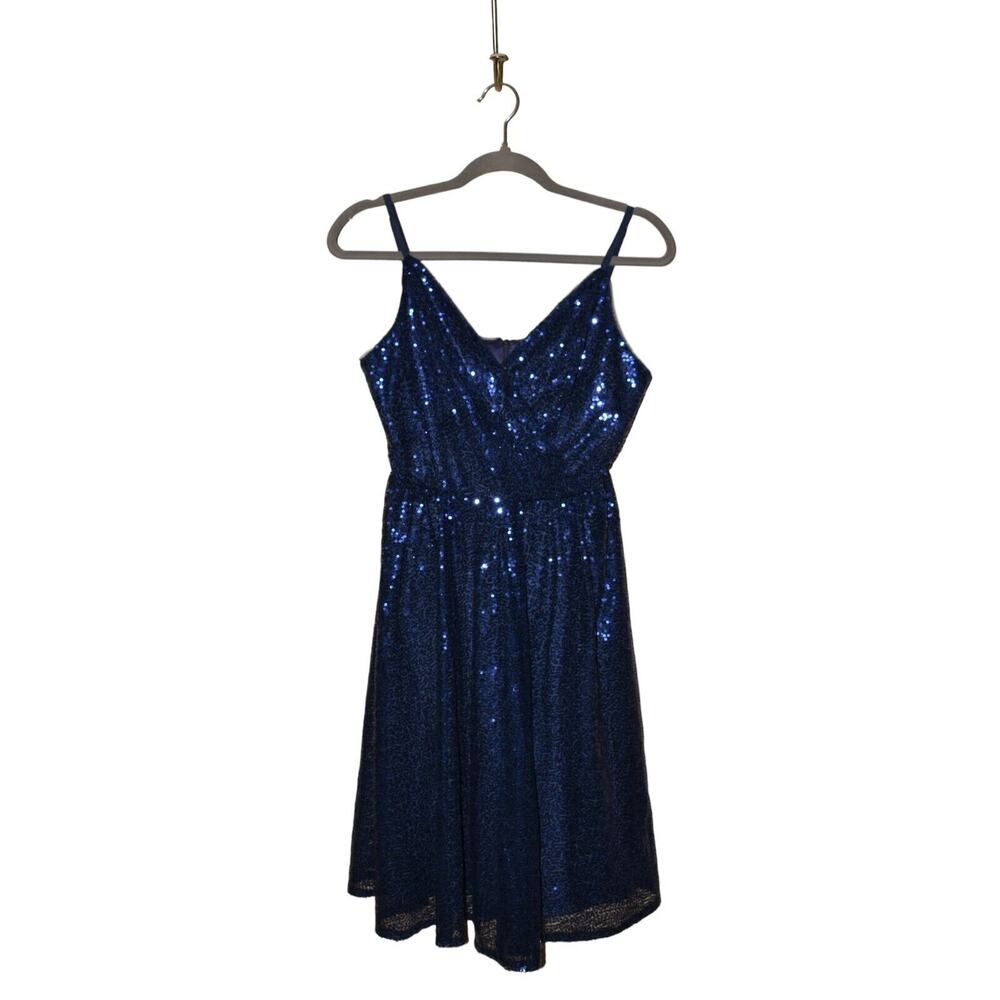 GRACE KARIN NEW‎ $74 Surplice V-Neck Sequin Mini Dress Blue Medium